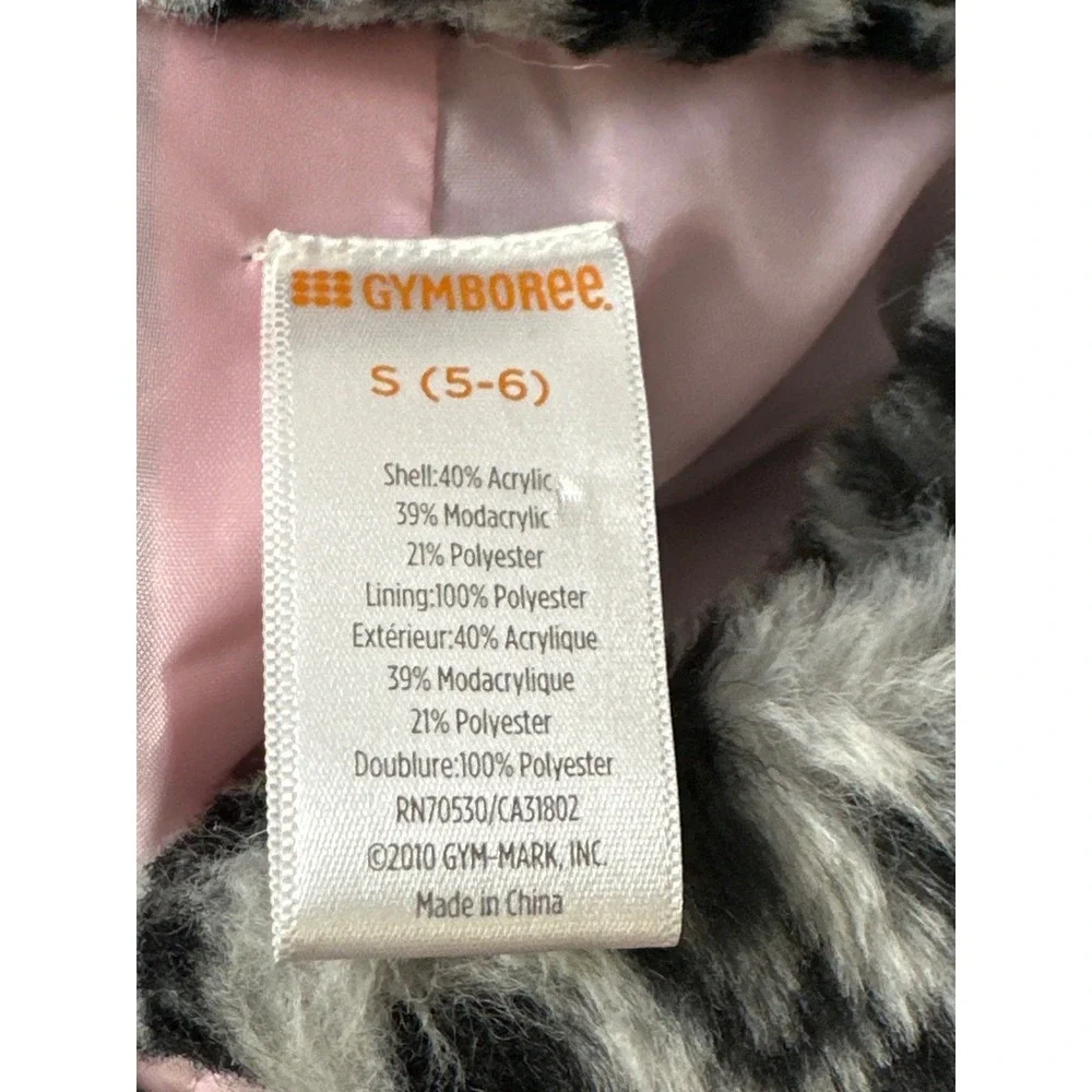 Girls Gymboree Faux Fur Leopard Print Coat With Rhinestone Button Size 5-6 Black
